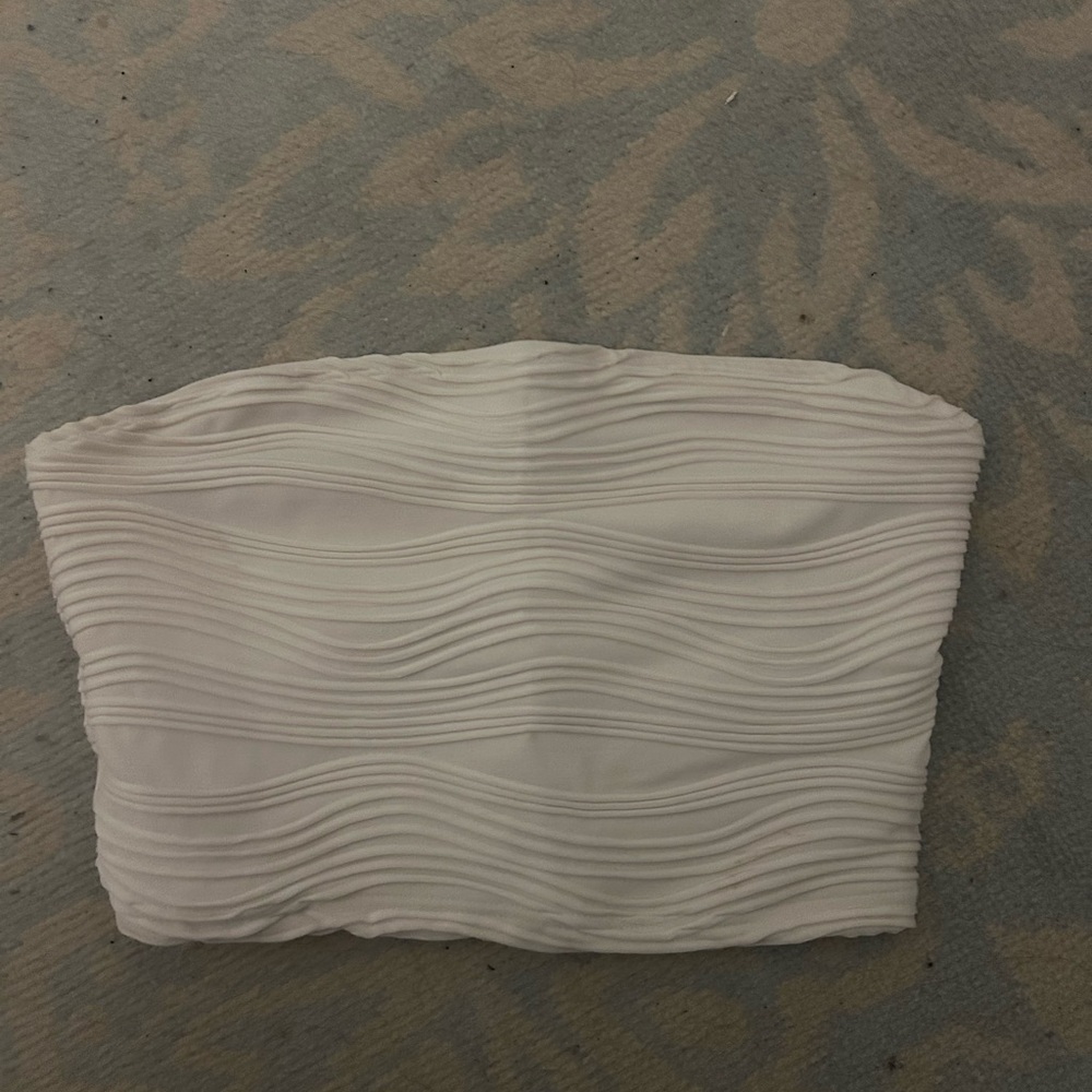 White Strapless Ruched Top
